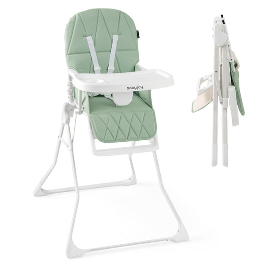 Easy Clean Compact Highchair with Removable Adjustable Tray and PU Seat Cushion-Green