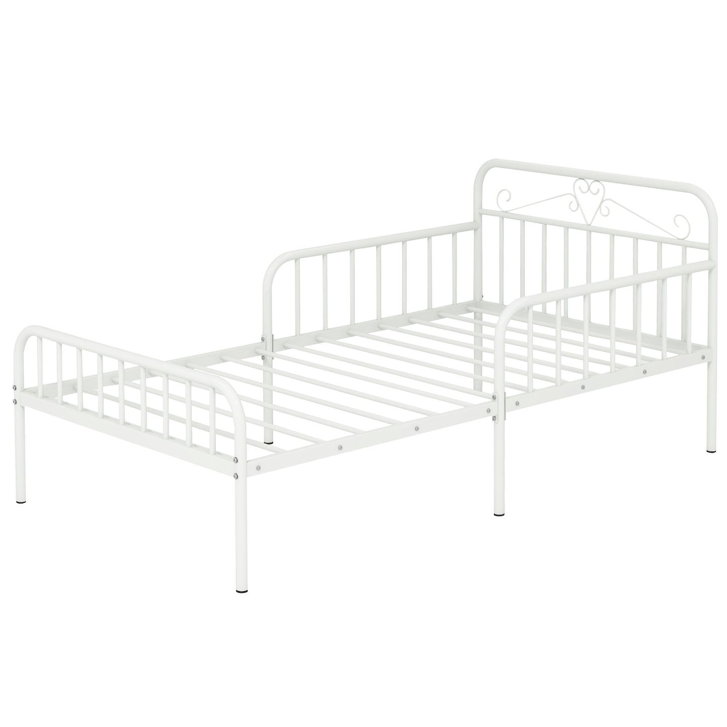 Twin Size Bed Frame with Headboard and Safety Side Guardrails-White Kids Crystal