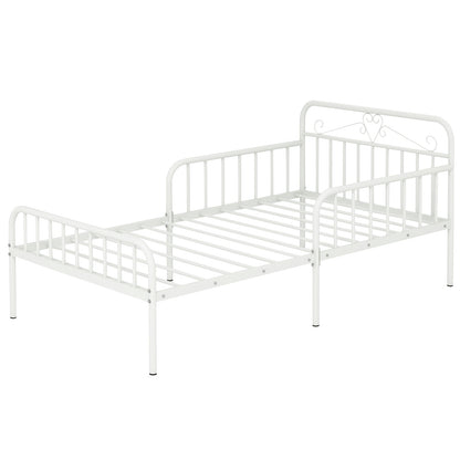 Twin Size Bed Frame with Headboard and Safety Side Guardrails-White