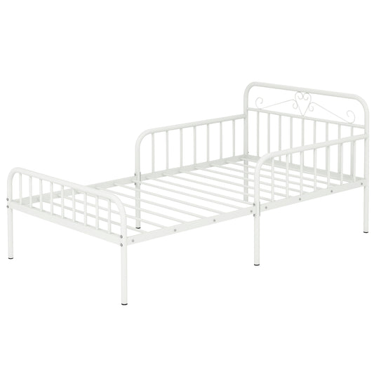 Twin Size Bed Frame with Headboard and Safety Side Guardrails-White Kids Crystal