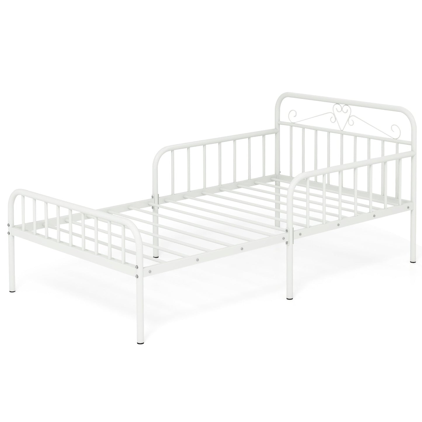 Twin Size Bed Frame with Headboard and Safety Side Guardrails-White Kids Crystal