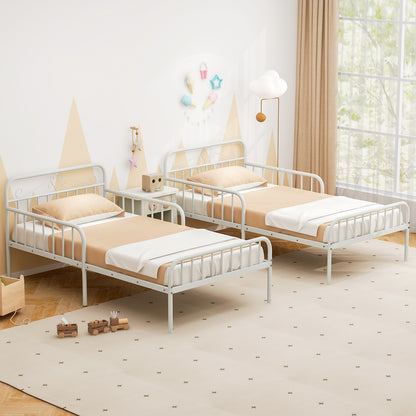 Twin Size Bed Frame with Headboard and Safety Side Guardrails-White