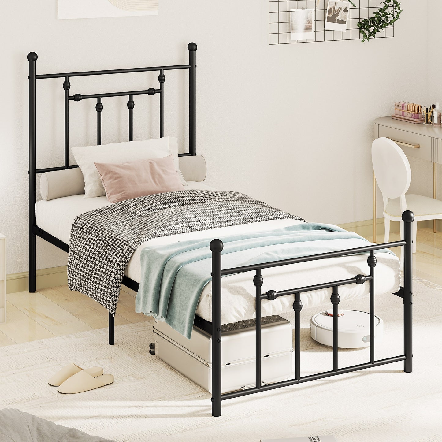 Full/Queen/Twin Size Heavy-duty Metal Bed Frame with Headboard-Twin Size Kids Crystal
