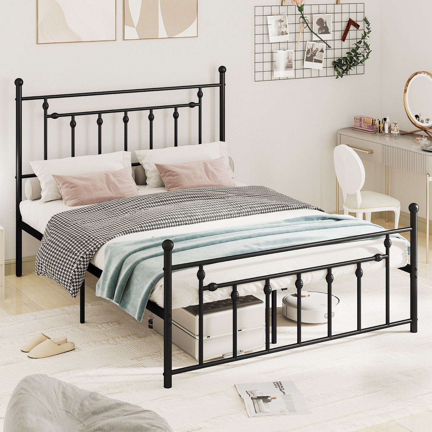 Full/Queen/Twin Size Heavy-duty Metal Bed Frame with Headboard-Queen Size Kids Crystal