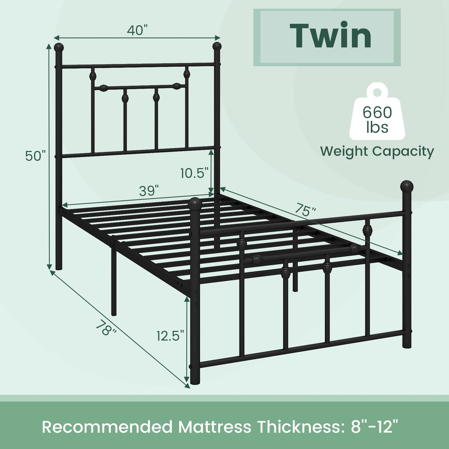 Full/Queen/Twin Size Heavy-duty Metal Bed Frame with Headboard-Twin Size Kids Crystal