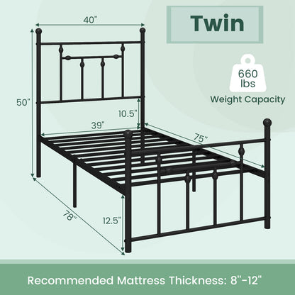 Full/Queen/Twin Size Heavy-duty Metal Bed Frame with Headboard-Twin Size