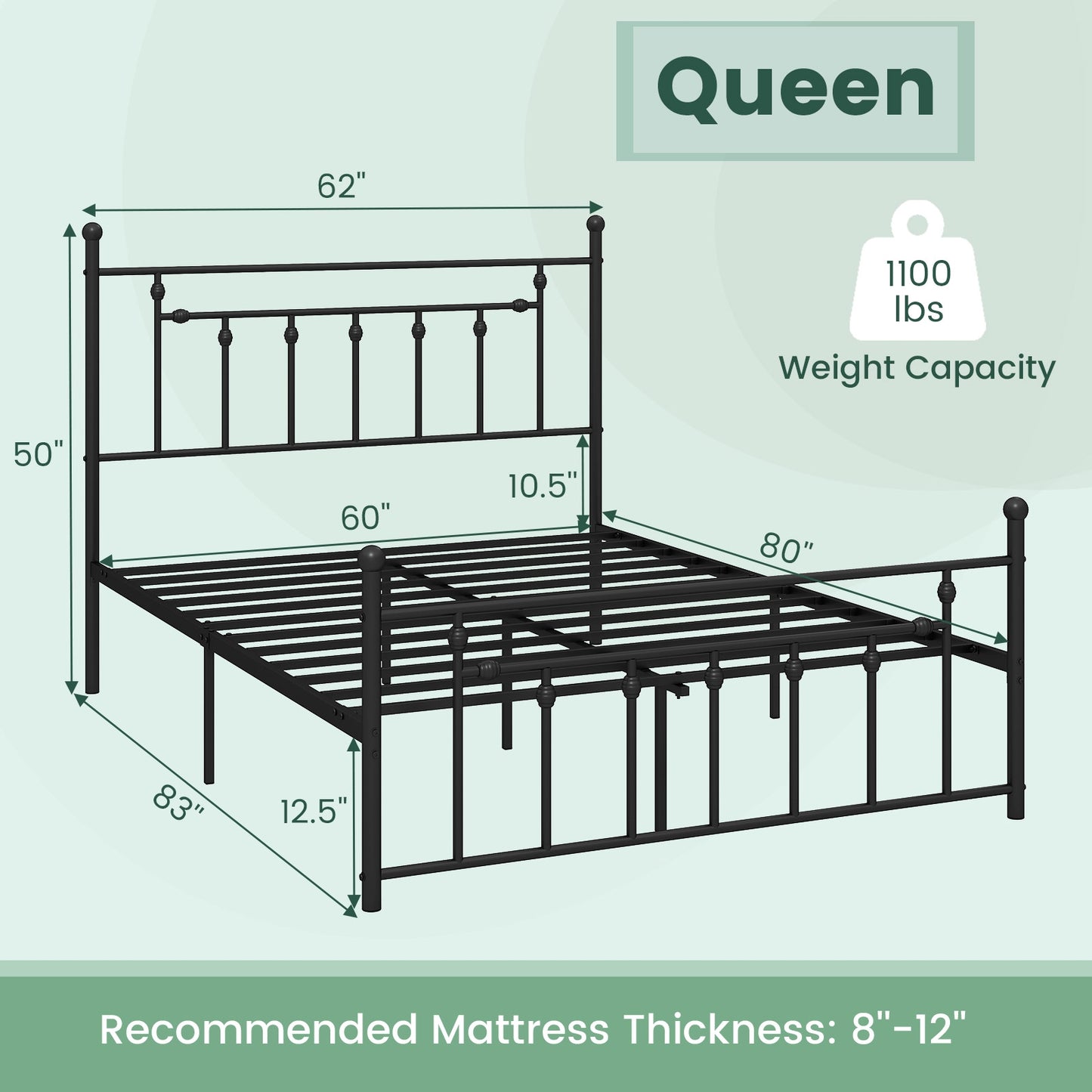 Full/Queen/Twin Size Heavy-duty Metal Bed Frame with Headboard-Queen Size Kids Crystal