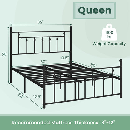 Full/Queen/Twin Size Heavy-duty Metal Bed Frame with Headboard-Queen Size