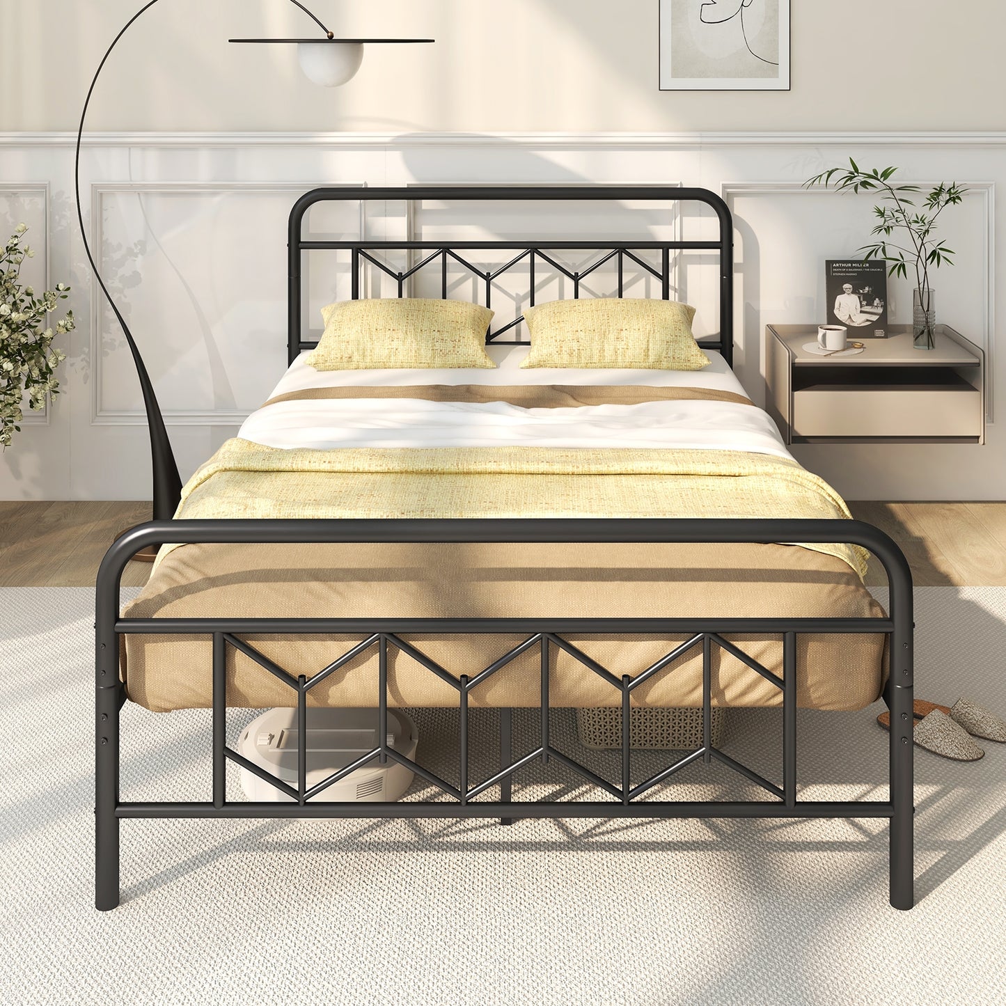 Platform Bed with High Headboard and Snap Lock Metal Slats-Full Size Kids Crystal