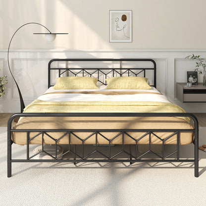 Platform Bed with High Headboard and Snap Lock Metal Slats-King Size
