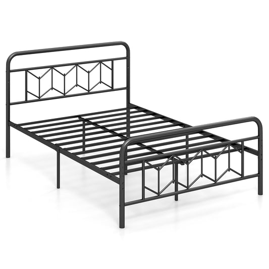 Platform Bed with High Headboard and Snap Lock Metal Slats-Full Size Kids Crystal