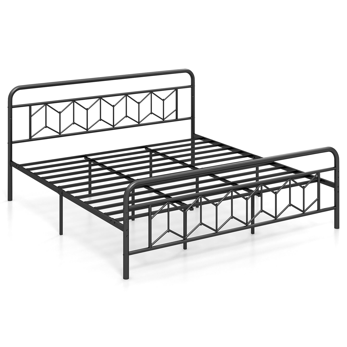 Platform Bed with High Headboard and Snap Lock Metal Slats-King Size Kids Crystal