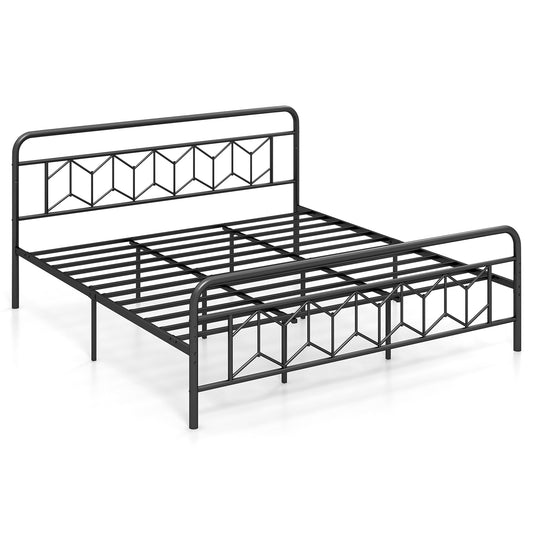 Platform Bed with High Headboard and Snap Lock Metal Slats-King Size Kids Crystal