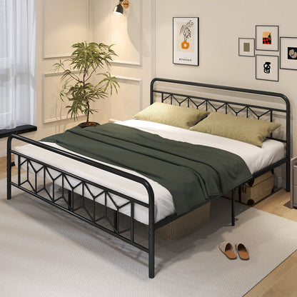 Platform Bed with High Headboard and Snap Lock Metal Slats-King Size