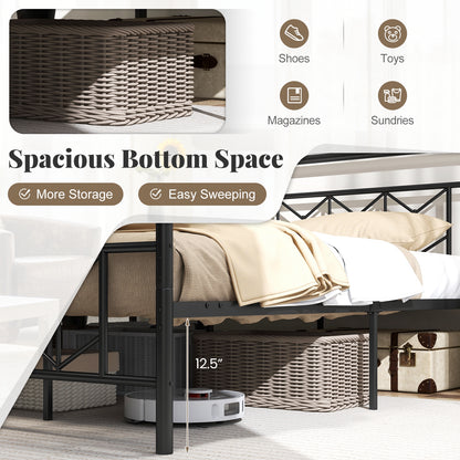 Platform Bed with High Headboard and Snap Lock Metal Slats-King Size