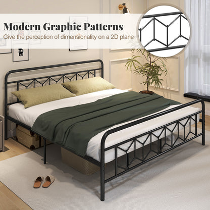 Platform Bed with High Headboard and Snap Lock Metal Slats-King Size