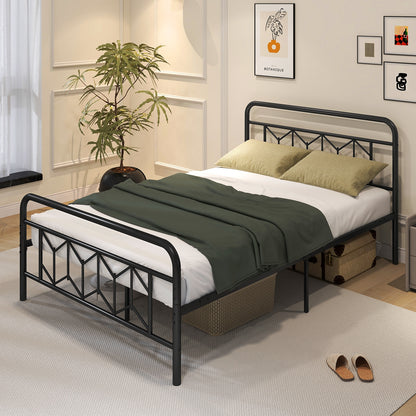 Platform Bed with High Headboard and Snap Lock Metal Slats-Full Size
