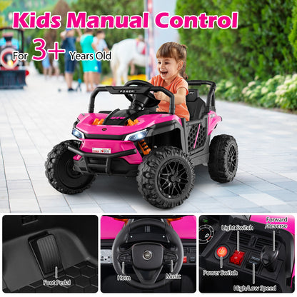 12V Kids Ride on Truck Off-Road UTV with Parental Remote and Lights-Pink