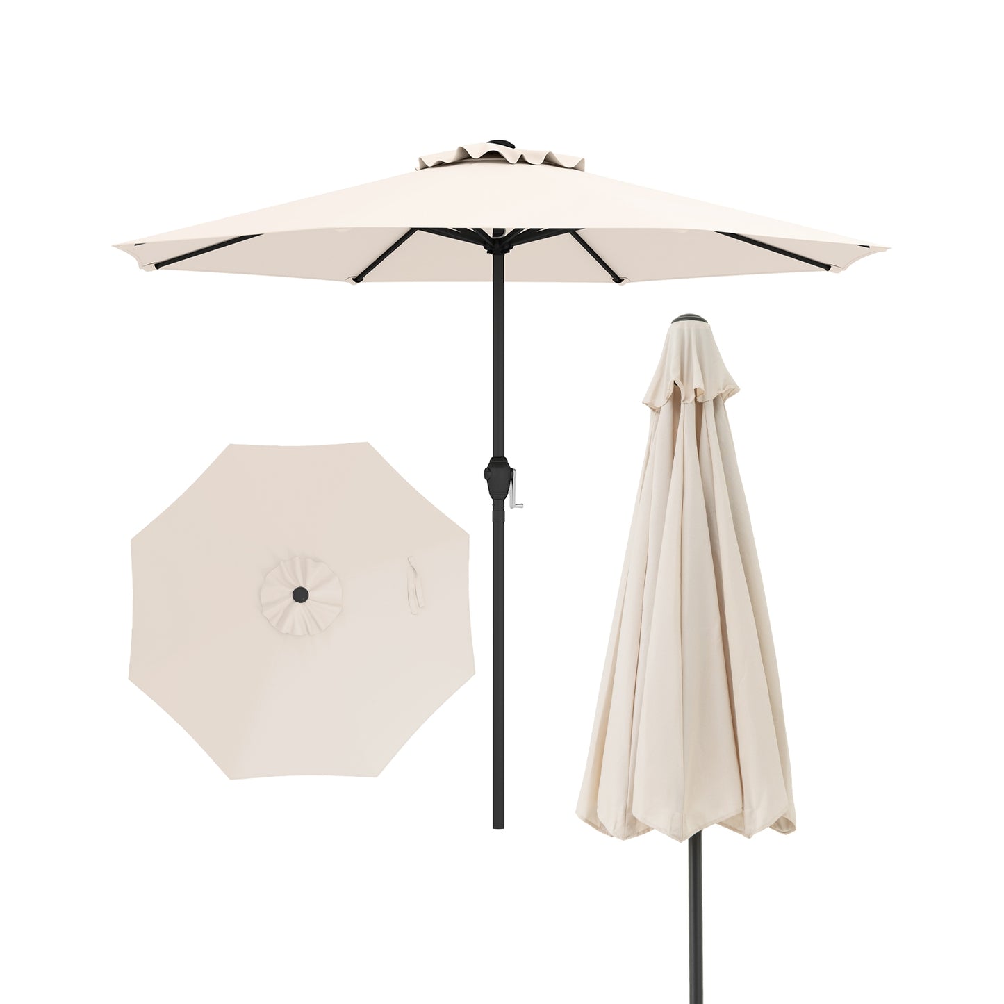 Outdoor Heavy Duty Market Umbrella with Crank Handle and 8 Sturdy Ribs-Beige Kids Crystal