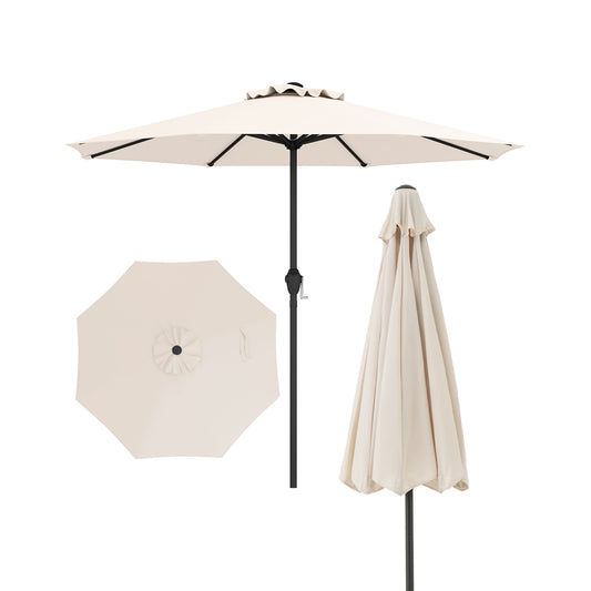 Outdoor Heavy Duty Market Umbrella with Crank Handle and 8 Sturdy Ribs-Beige Kids Crystal
