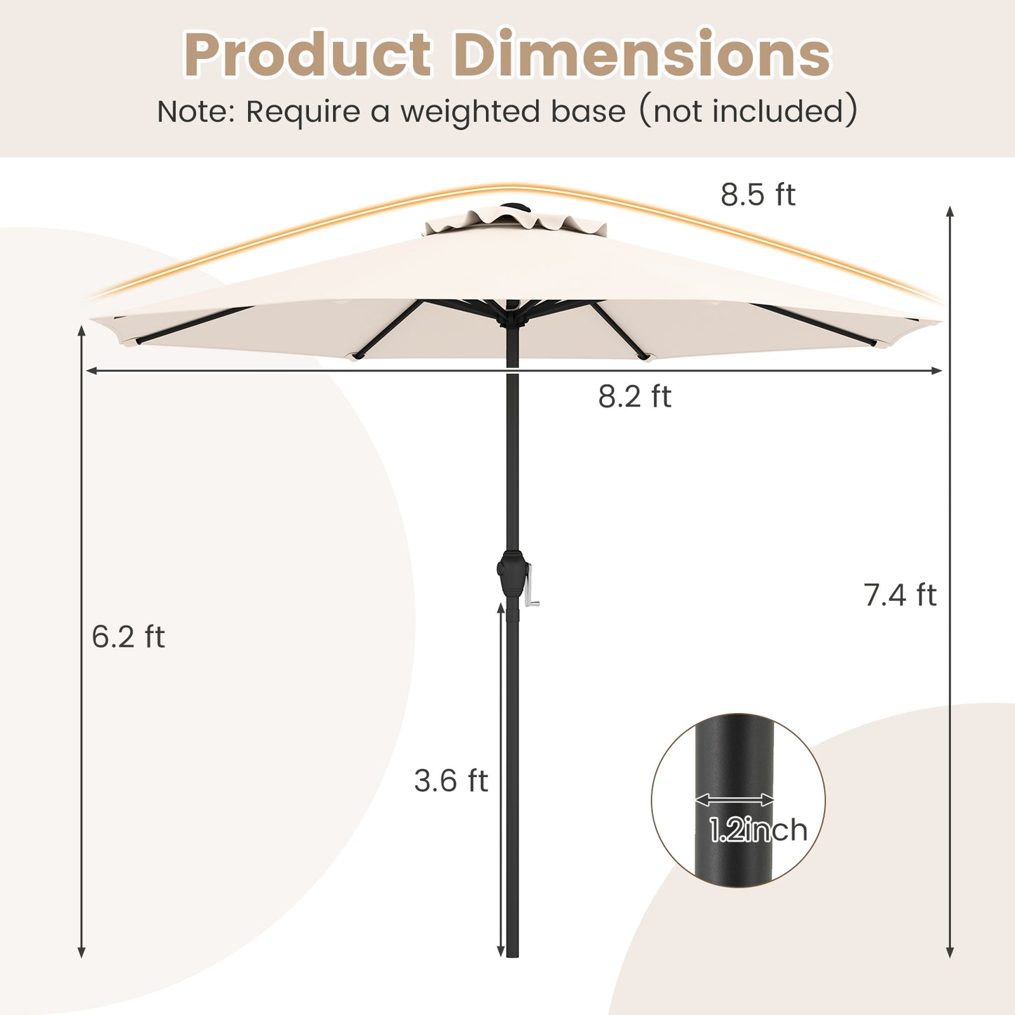 Outdoor Heavy Duty Market Umbrella with Crank Handle and 8 Sturdy Ribs-Beige Kids Crystal