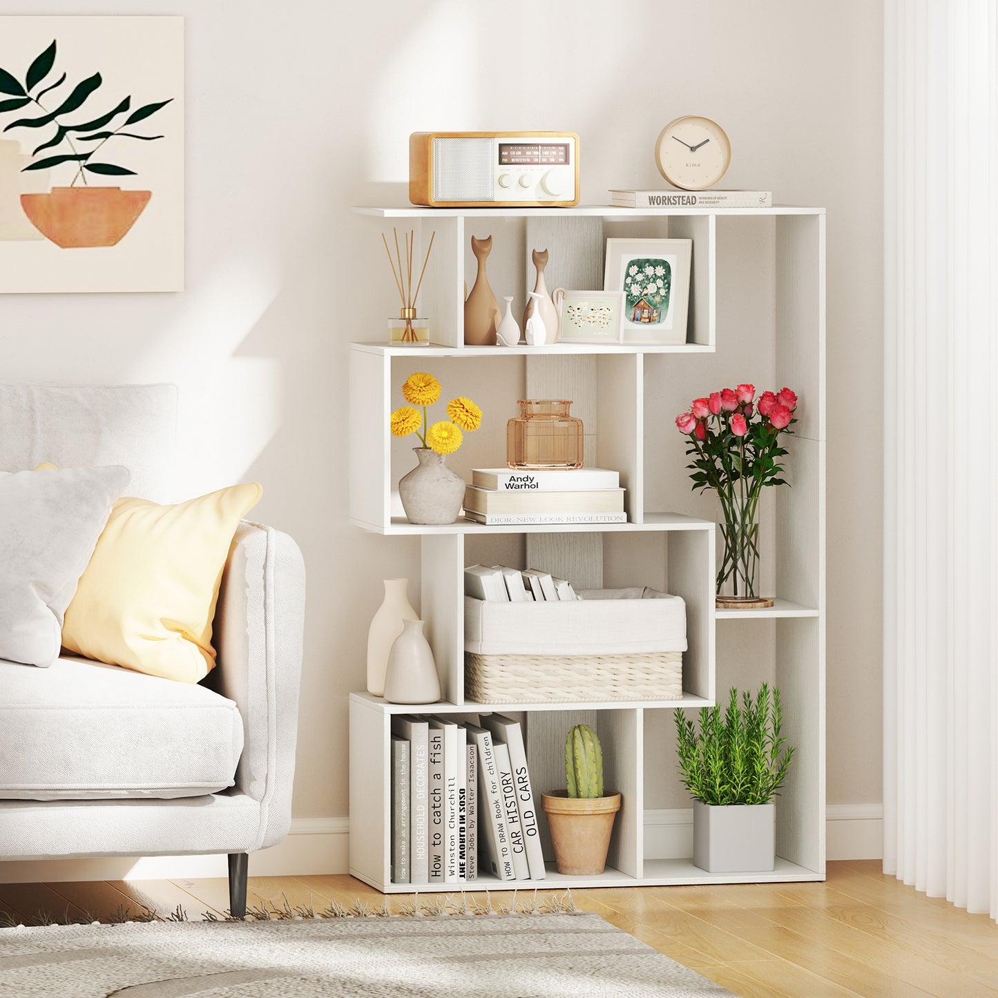 47 Inch 6-Cube Open-back Geometric Bookshelf for Bedroom Living Room-White Kids Crystal
