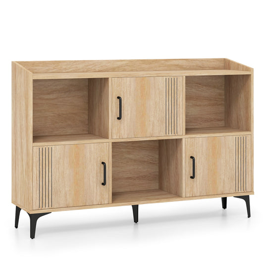 Sideboard Storage Cabinet Bookcase with 3 Doors and Open Compartments-Oak Kids Crystal