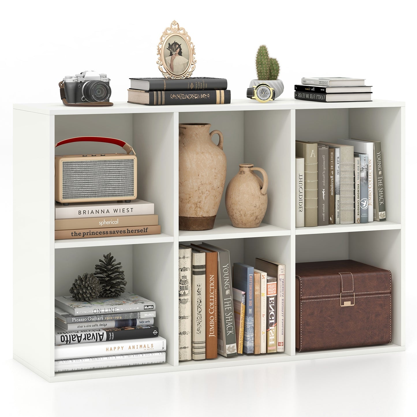 Modern 6-Cube Bookcase with Anti-tipping Kits for Bedroom Living Room-White Kids Crystal