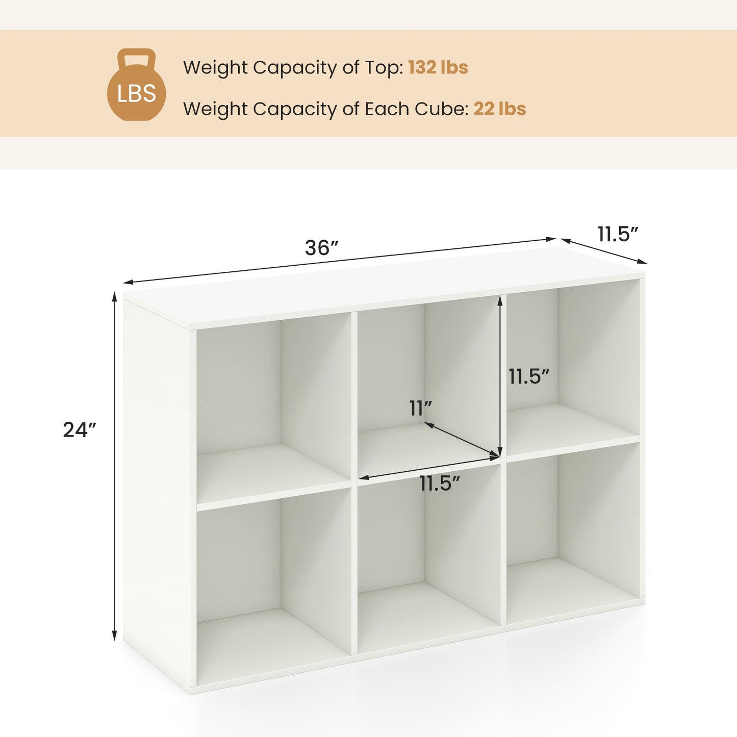 Modern 6-Cube Bookcase with Anti-tipping Kits for Bedroom Living Room-White Kids Crystal