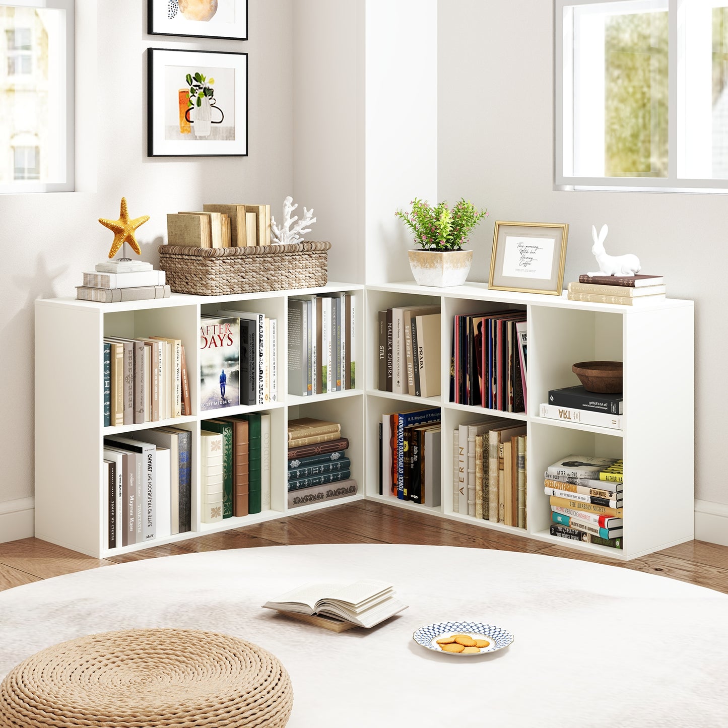 Modern 6-Cube Bookcase with Anti-tipping Kits for Bedroom Living Room-White Kids Crystal