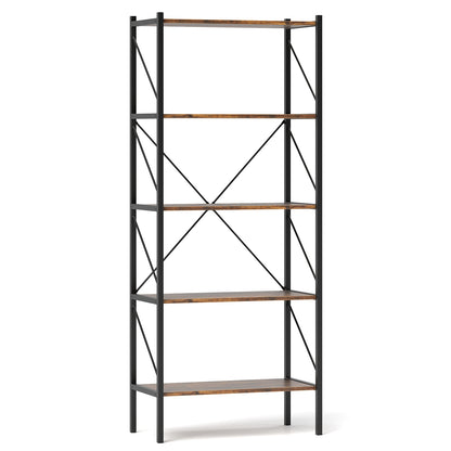 5-Tier Bookshelf with Open Shelves and Heavy Duty Metal Frame-Rustic Brown
