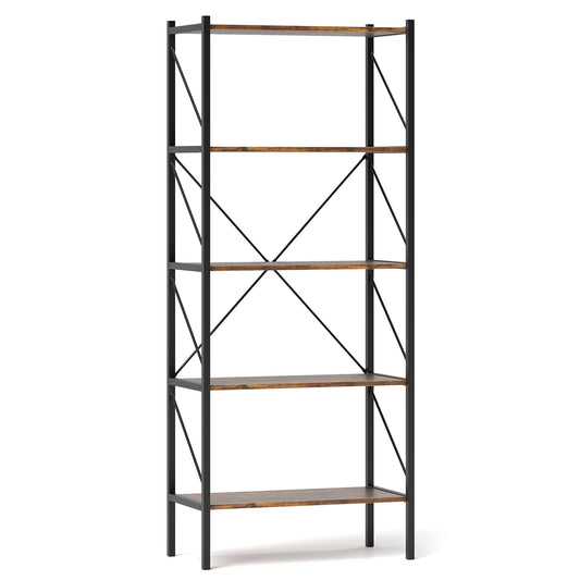 5-Tier Bookshelf with Open Shelves and Heavy Duty Metal Frame-Rustic Brown Kids Crystal