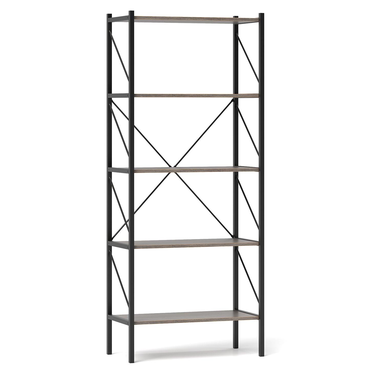 5-Tier Bookshelf with Open Shelves and Heavy Duty Metal Frame-Gray Kids Crystal