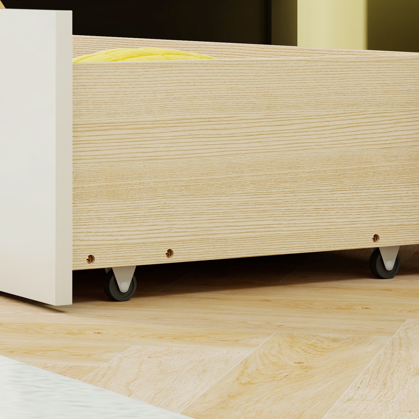 Twin Size House Bed with 2 Storage Drawers and Fence Guardrails-White Kids Crystal