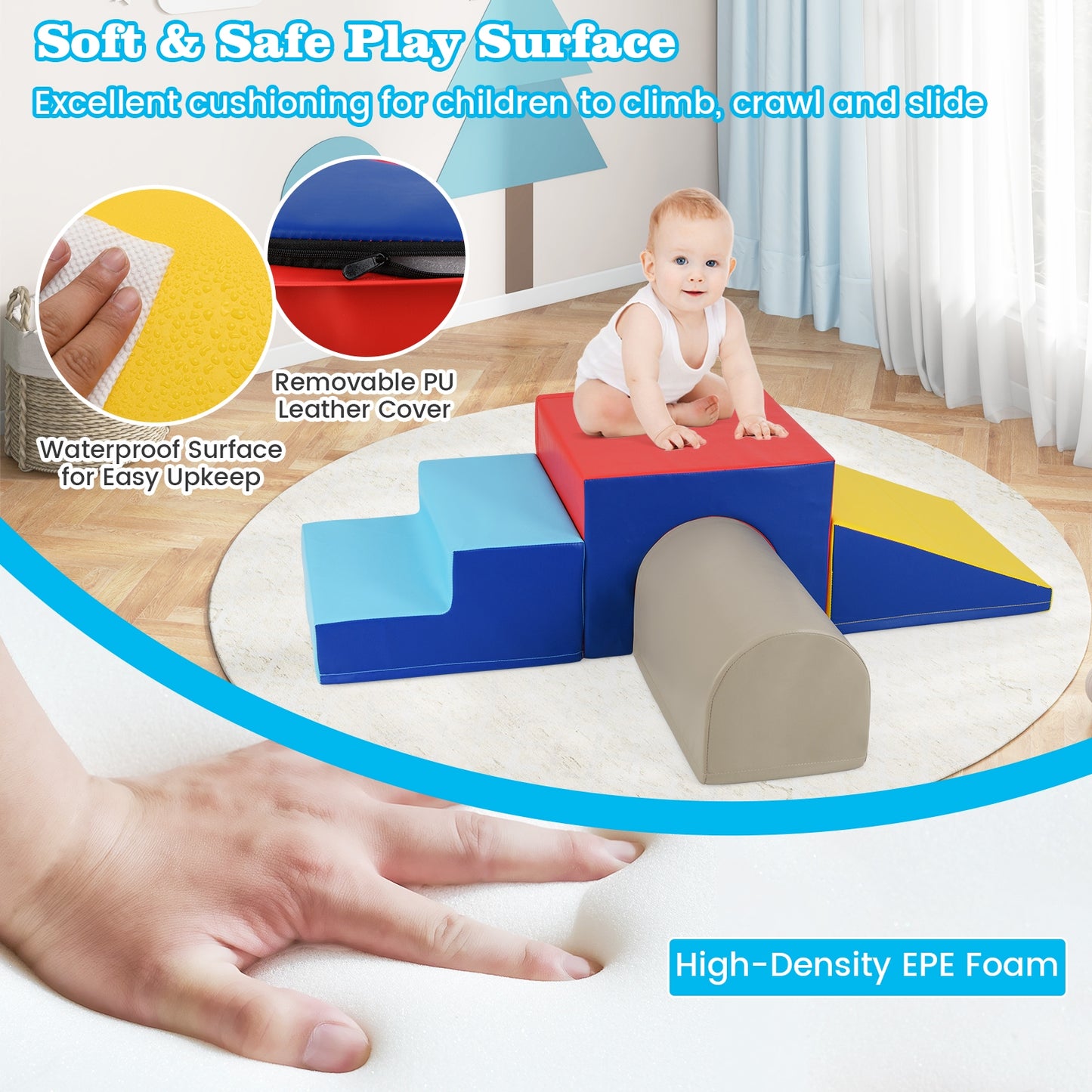 Climb and Crawl Foam Block Play Set for Infant Baby-Yellow Kids Crystal