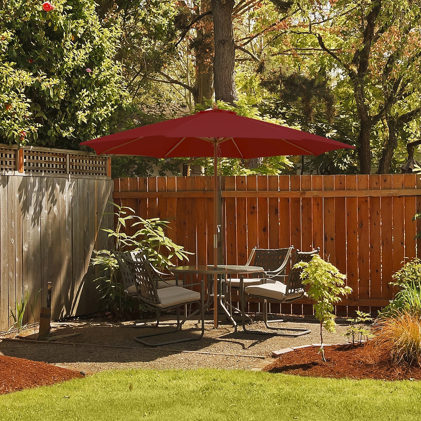 10 Feet Patio Umbrella with 8 Wooden Ribs and 3 Adjustable Heights-Wine Kids Crystal