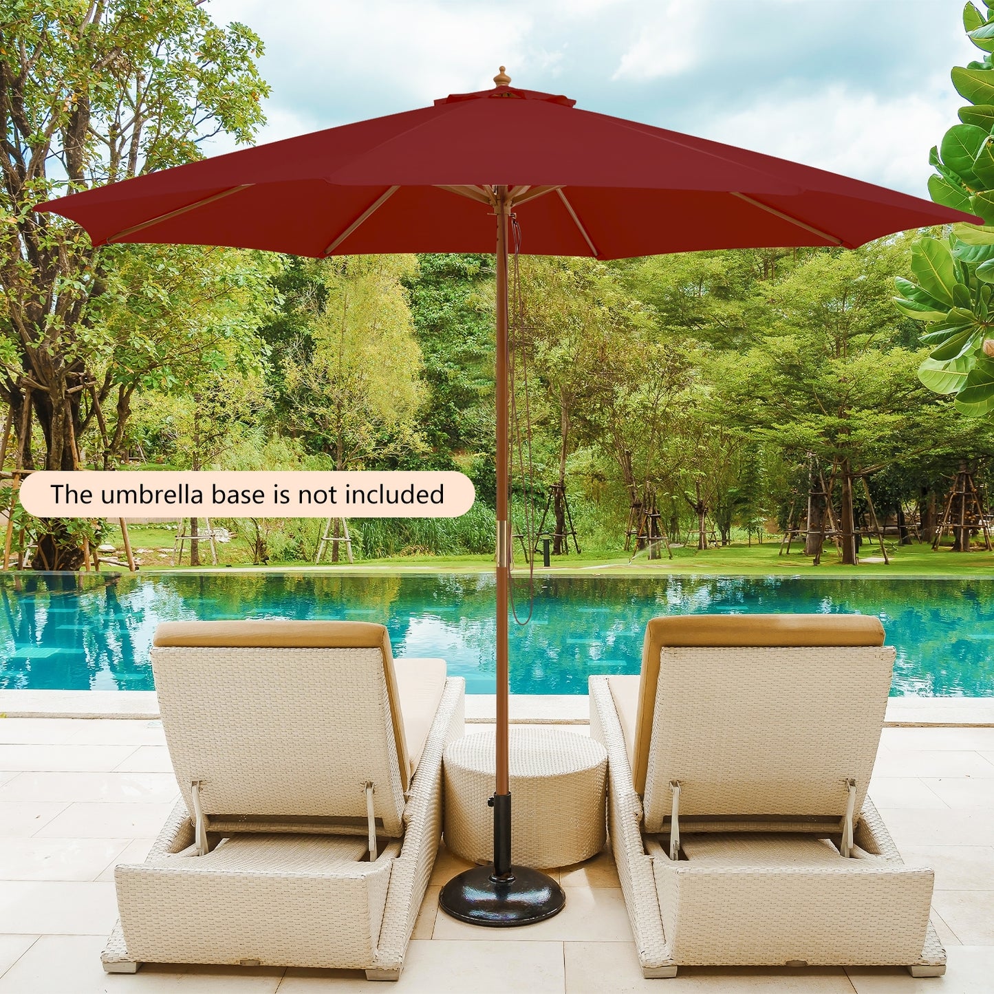 10 Feet Patio Umbrella with 8 Wooden Ribs and 3 Adjustable Heights-Wine Kids Crystal