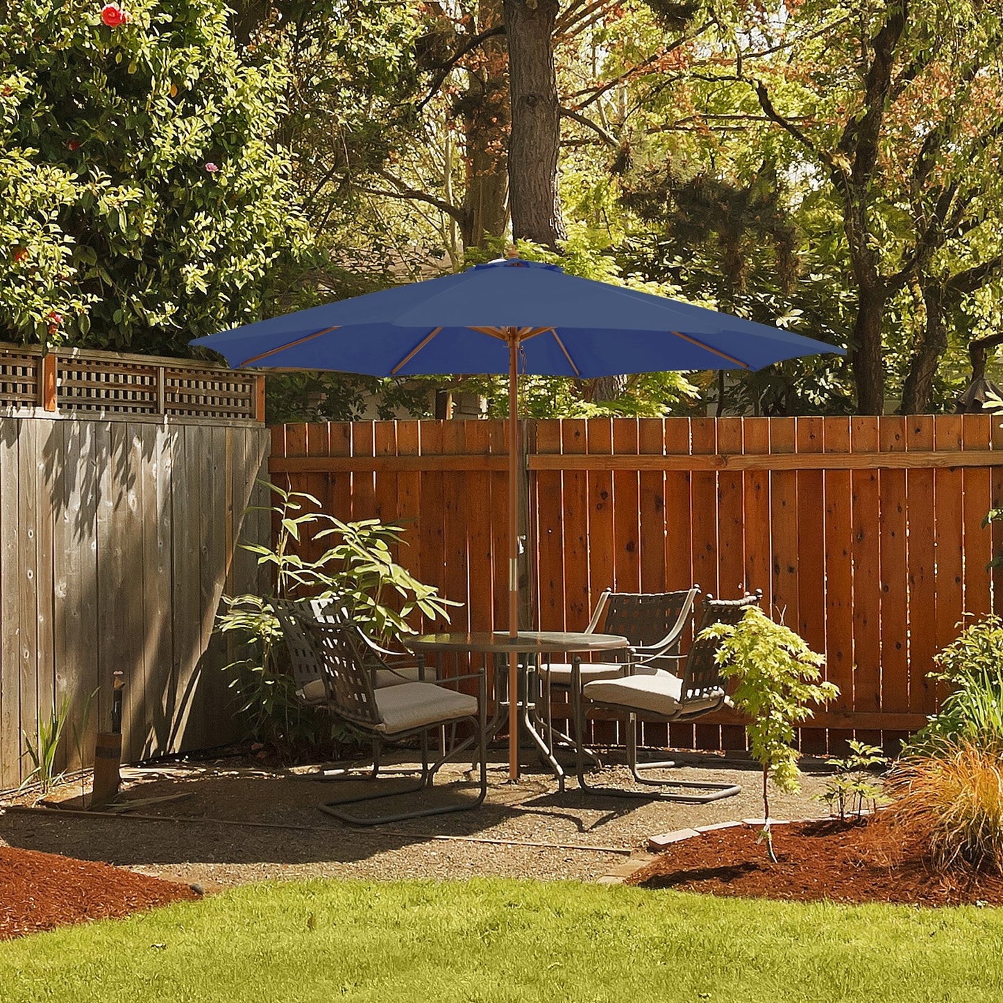 10 Feet Patio Umbrella with 8 Wooden Ribs and 3 Adjustable Heights-Navy Kids Crystal