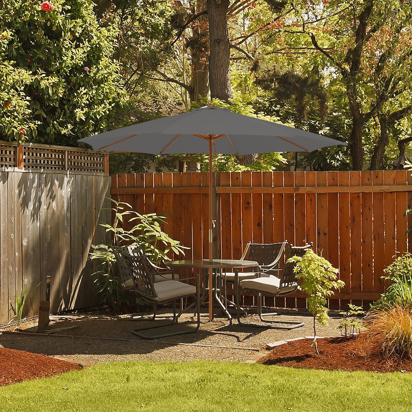 10 Feet Patio Umbrella with 8 Wooden Ribs and 3 Adjustable Heights-Gray Kids Crystal