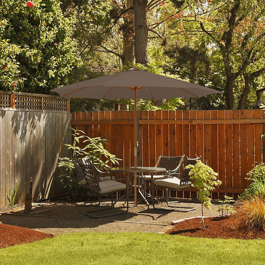 10 Feet Patio Umbrella with 8 Wooden Ribs and 3 Adjustable Heights-Brown Kids Crystal