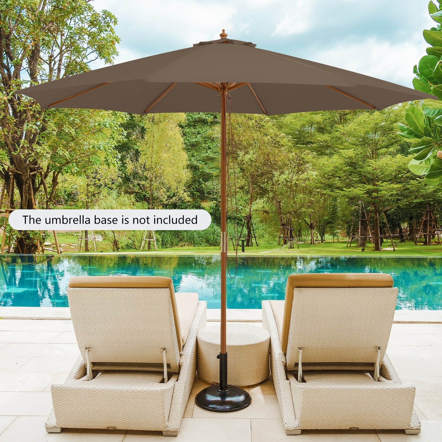 10 Feet Patio Umbrella with 8 Wooden Ribs and 3 Adjustable Heights-Brown Kids Crystal