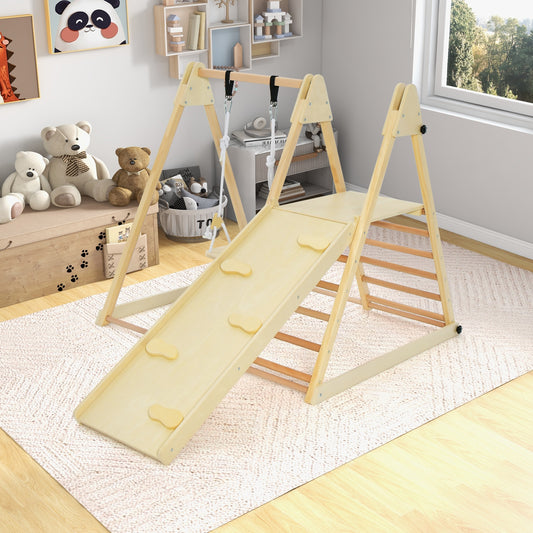 5-in-1 Indoor Jungle Gym Foldable Climber Playset with Fun Slide and Adjustable Swing Kids Crystal