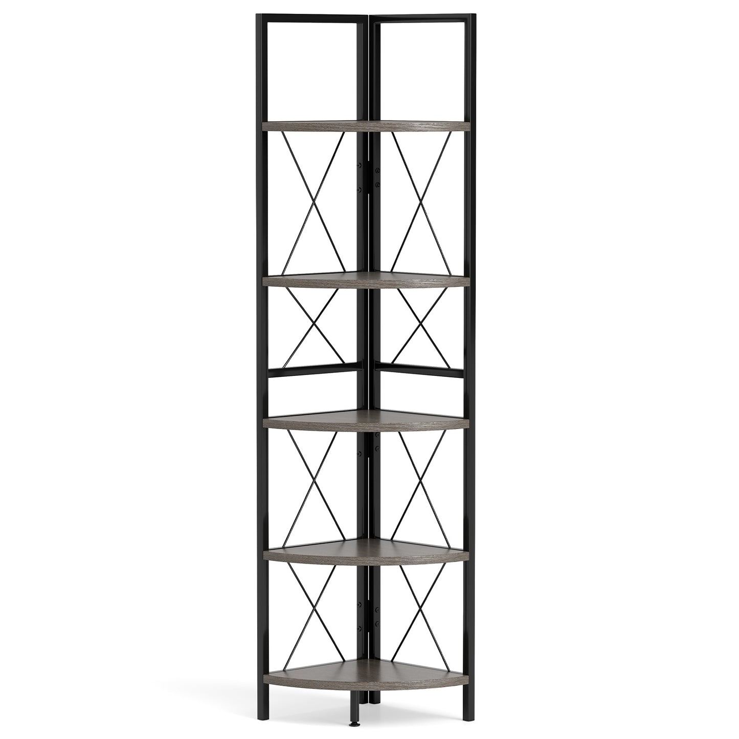 5-Tier Freestanding Corner Shelf 63 Inch Tall Storage Rack-Oak Kids Crystal