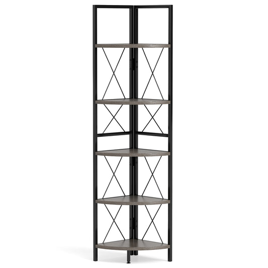 5-Tier Freestanding Corner Shelf 63 Inch Tall Storage Rack-Oak Kids Crystal