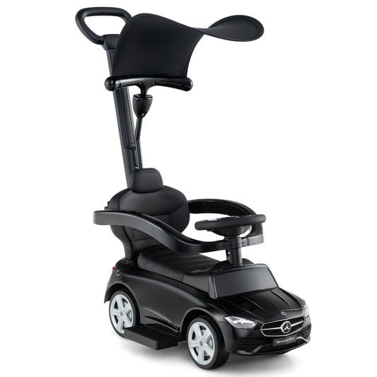 3-in-1 Ride on Push Car Mercedes-Benz Licensed Sliding Car with Canopy-Black Kids Crystal