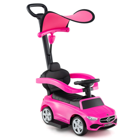 3-in-1 Ride on Push Car Mercedes-Benz Licensed Sliding Car with Canopy-Pink Kids Crystal