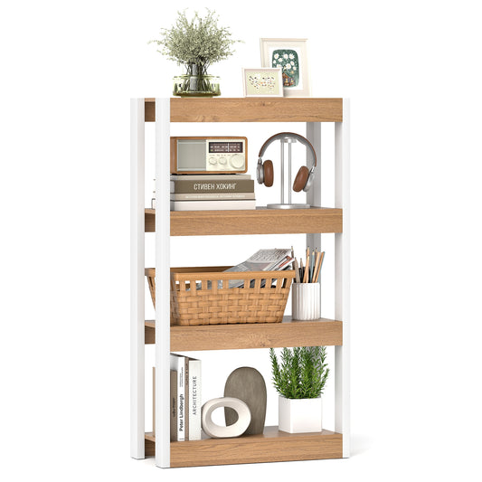 4 Tier Bookshelf Wooden Bookcase with Dual Anti-Tipping Kits-Natural Kids Crystal