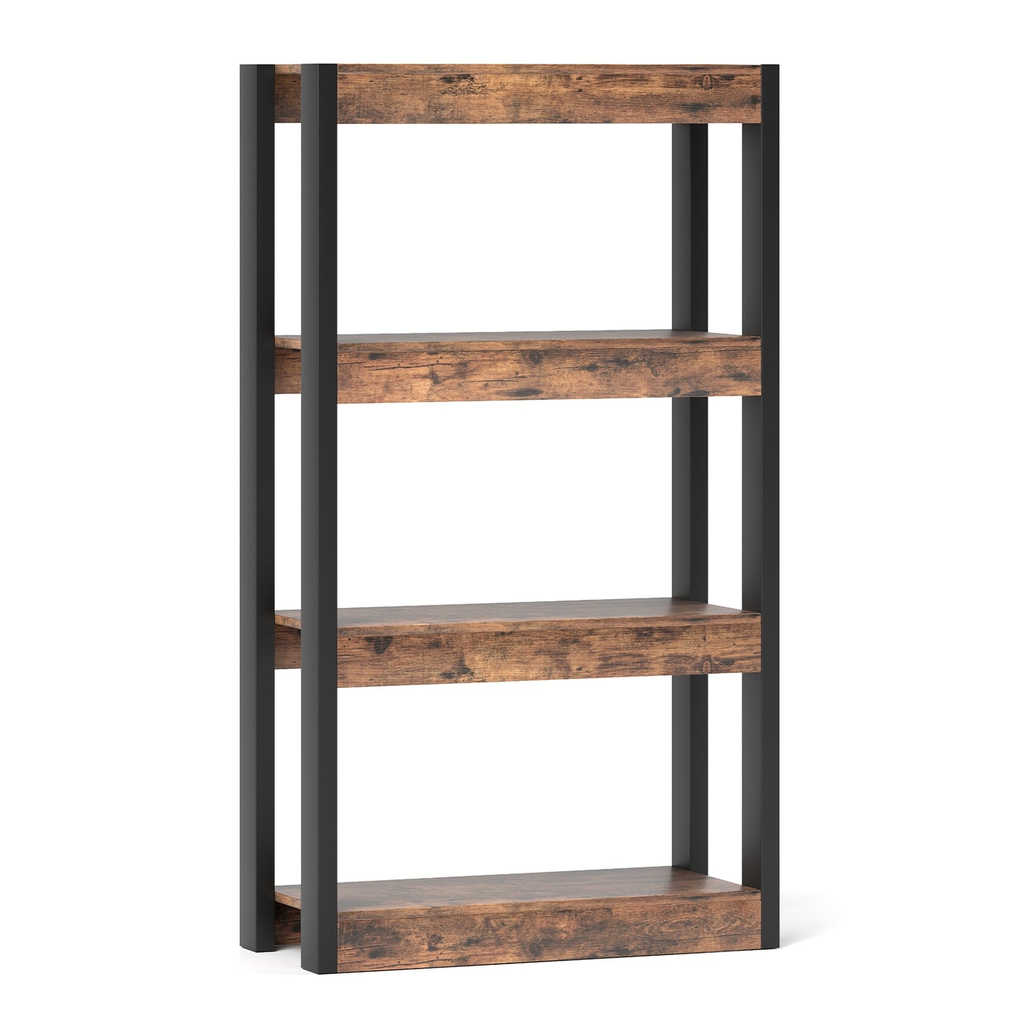 4 Tier Bookshelf Wooden Bookcase with Dual Anti-Tipping Kits-Rustic Brown Kids Crystal