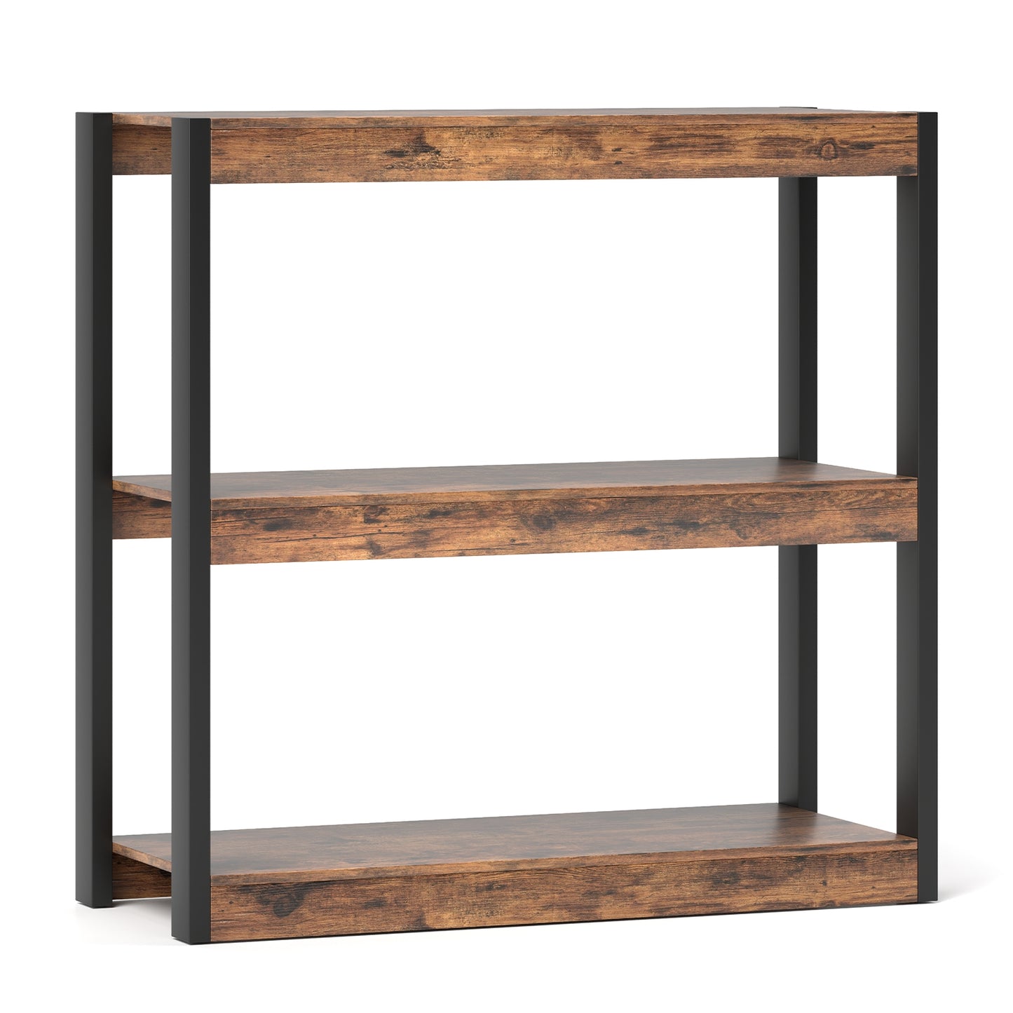 3 Tier Bookshelf Wooden Bookcase with Dual Anti-Tipping Kits-Rustic Brown Kids Crystal