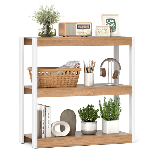 3 Tier Bookshelf Wooden Bookcase with Dual Anti-Tipping Kits-Natural Kids Crystal